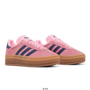 Pink and navy gazelle platform sneakers.